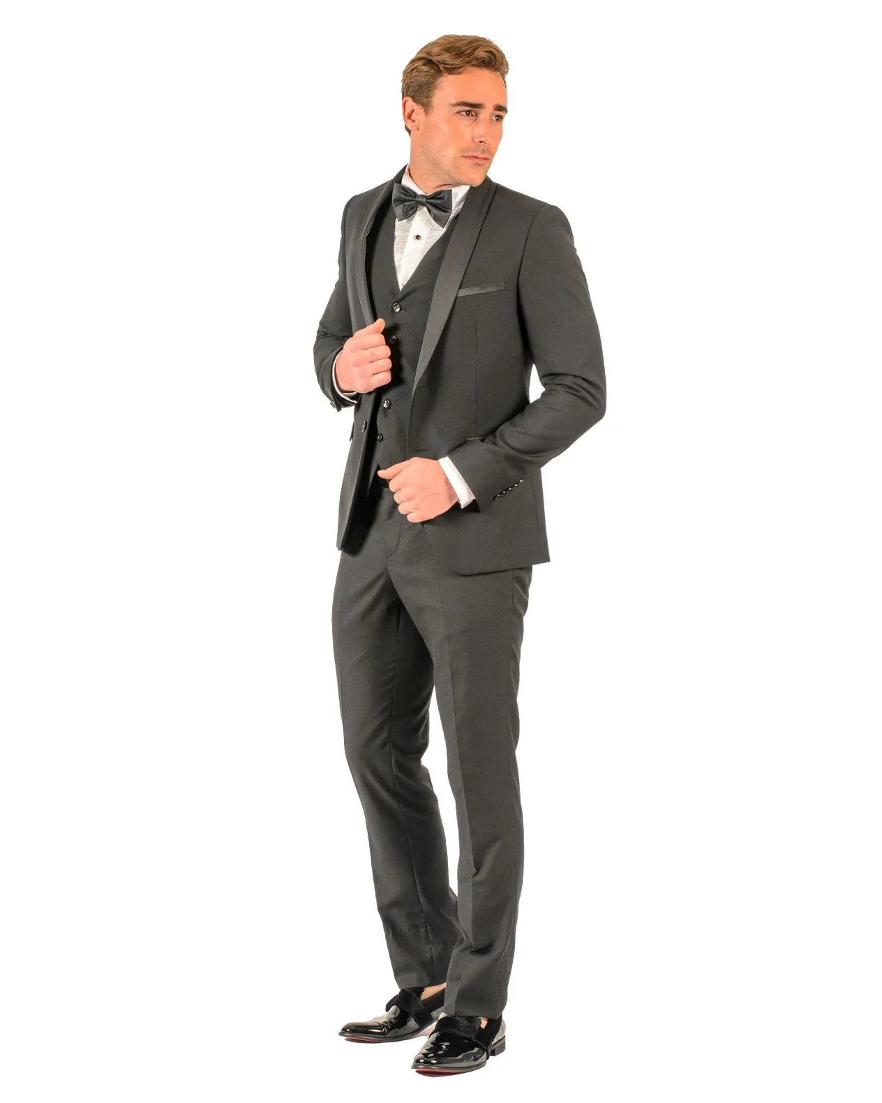 2 Button Black Slim Fit Suit with Shawl Lapel FF2SSX V-1230