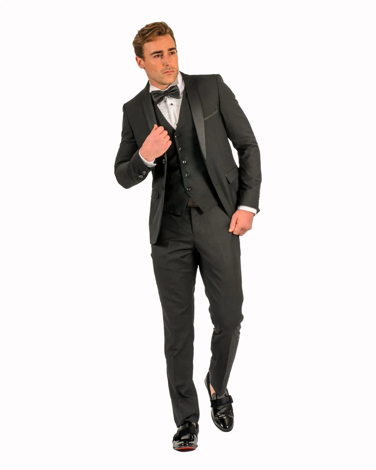 2 Button Black Slim Fit Suit with Shawl Lapel FF2SSX V-1230