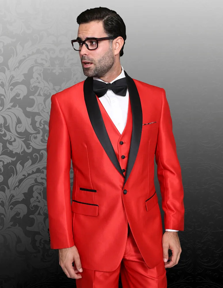 3 Pc Flat Front Pants, Shawl Lapel Tuxedo| ENZO-7| Red