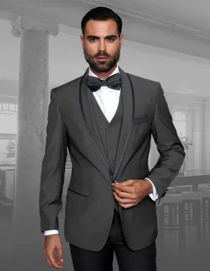 3 Pc Flat Front Pants With Bow Tie | Genova | Charcoal