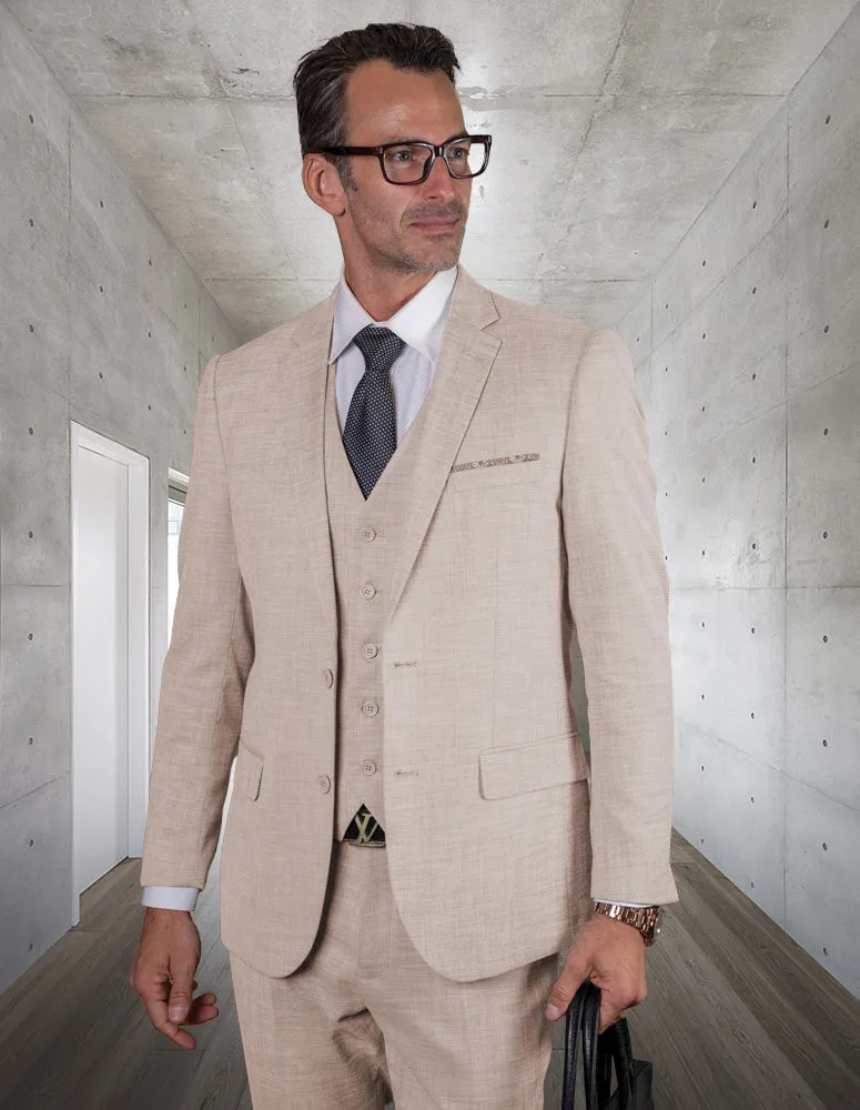 3pc Slim Fit Suit. Super 150's Italian Fabric | Lazaro | Tan