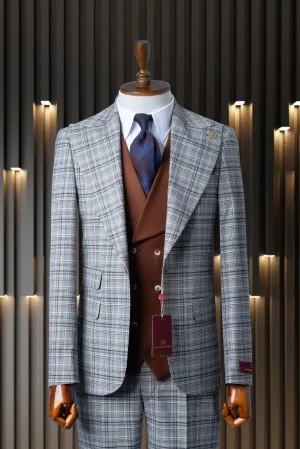 Alberto Bossi Brown & Rust Plaid Compose Slim Fit 3pc Suit