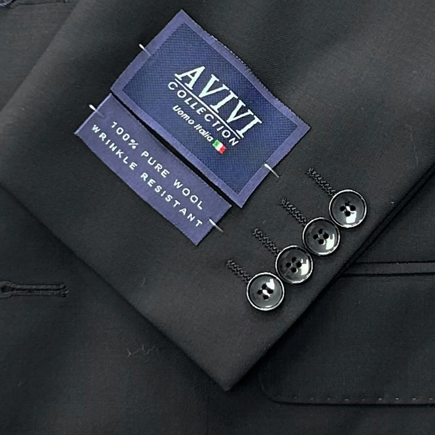 Avivi Collection 2 Button Classic Fit Wool Suit - Black