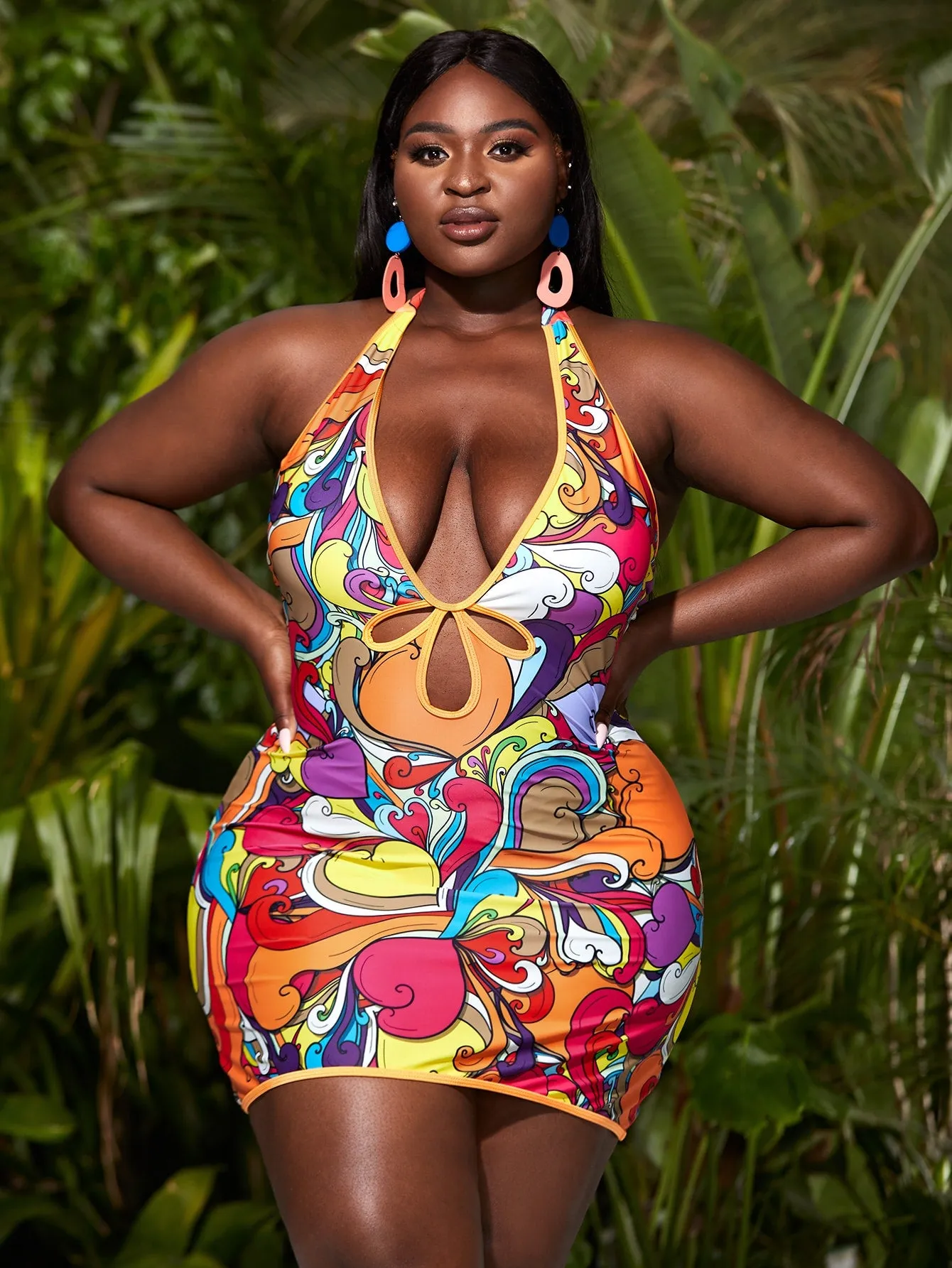 Boho Graphic Halter Plus Size Tankini