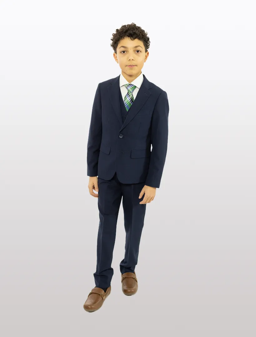 Boys' Navy Classic Fit Vested Suit