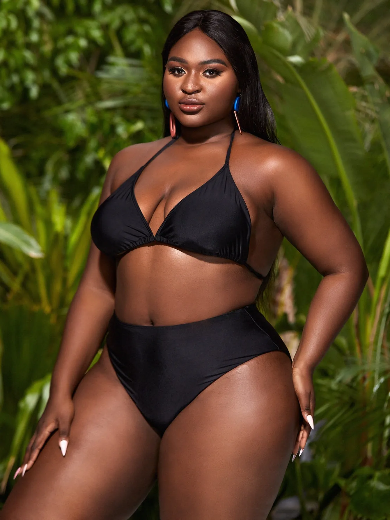 Casual Plain Halter Plus Size Tankini