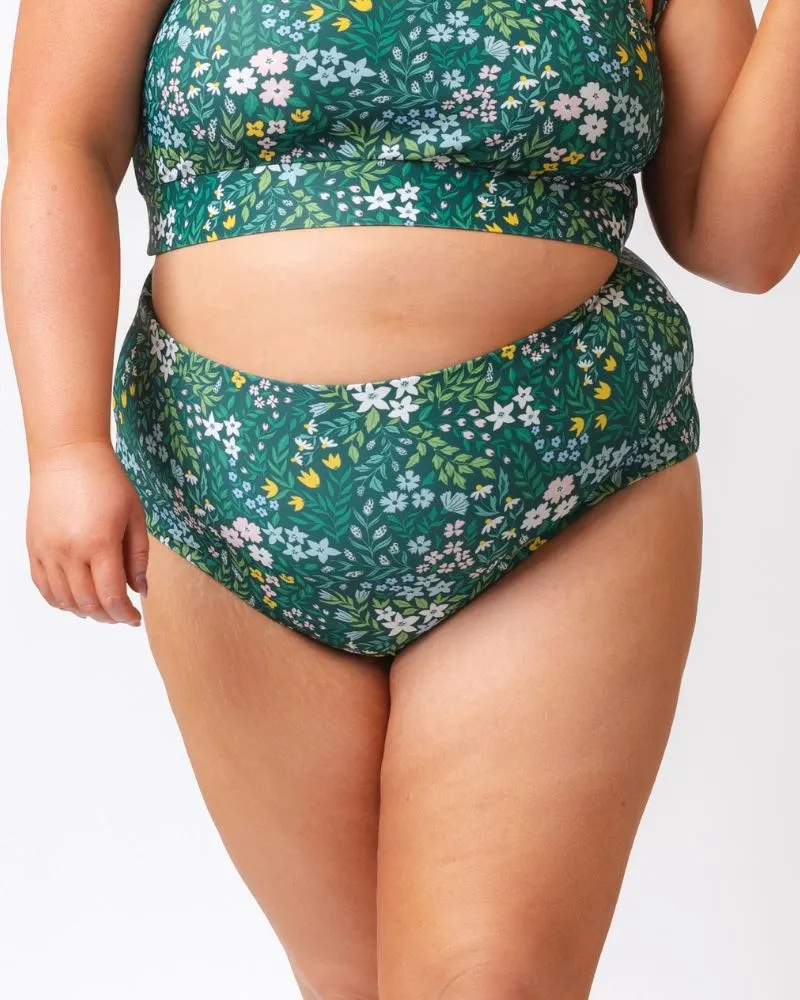 Cottage Floral/ Basil Reversible Ultra High-Waist Bottom