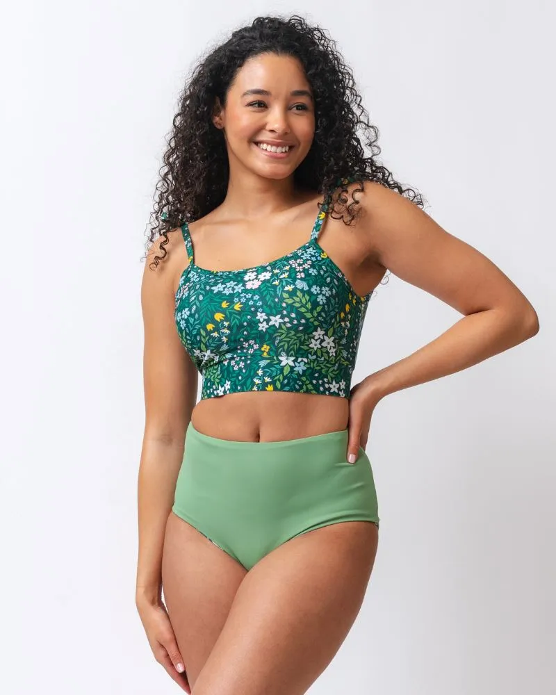 Cottage Floral/ Basil Reversible Ultra High-Waist Bottom