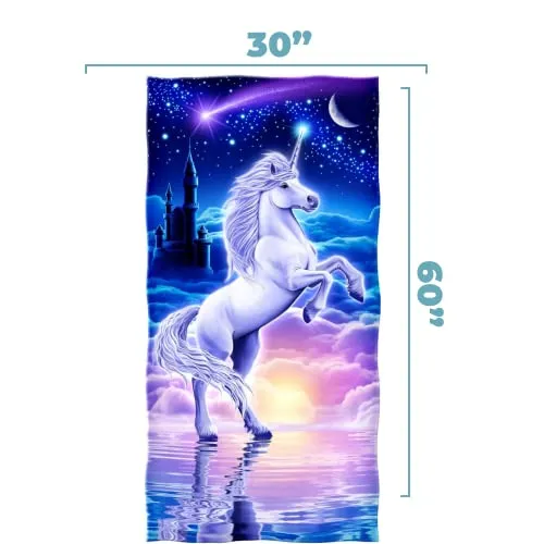 Dawhud Direct Unicorn Beach Towel for Women, Girls, Kids, Men, Unicorn Bath Towel Print 30" x 60" Pool Towel Super Soft Plush Cotton Unicorn Towel Plush Throw Towel for Unicorn Lovers