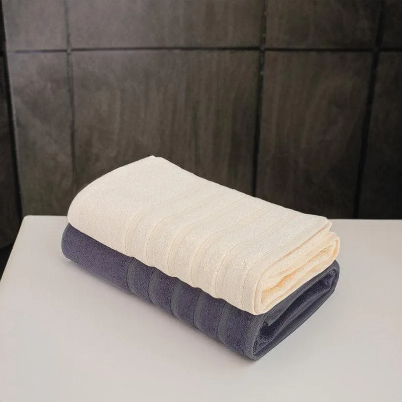 Drip Dry Bath Towel (Cream & Purple) - Set Of Two