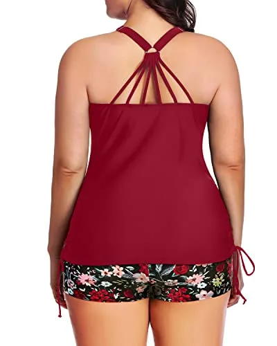 Flattering Tankini Set High Waisted Boyleg Shorts-Red Floral