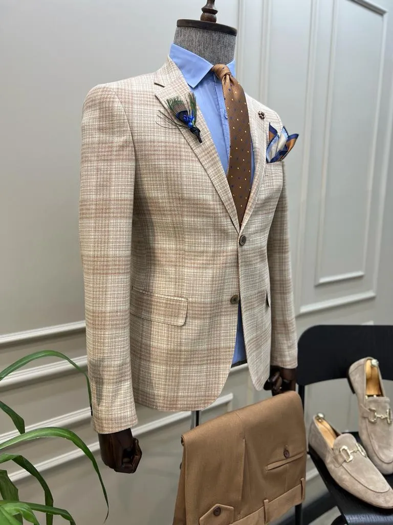 Giovanni Mannelli Slim Fit Striped Beige Suit