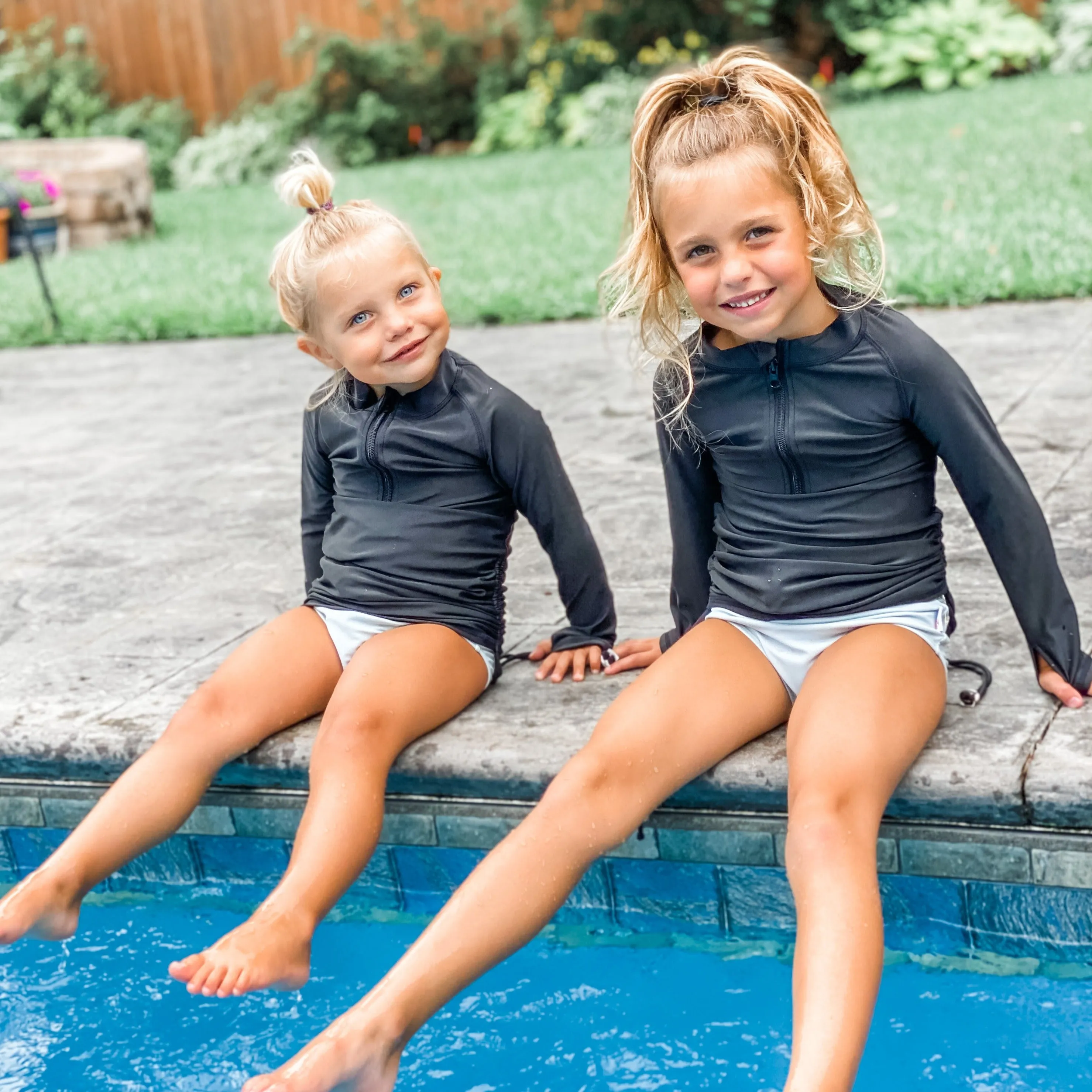 Girls Long Sleeve Swim Dress Cover Up | "Black"