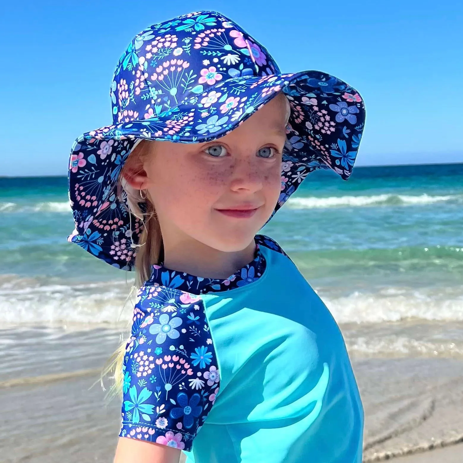 Girls Wide Brim Swim Hat | Flower Power