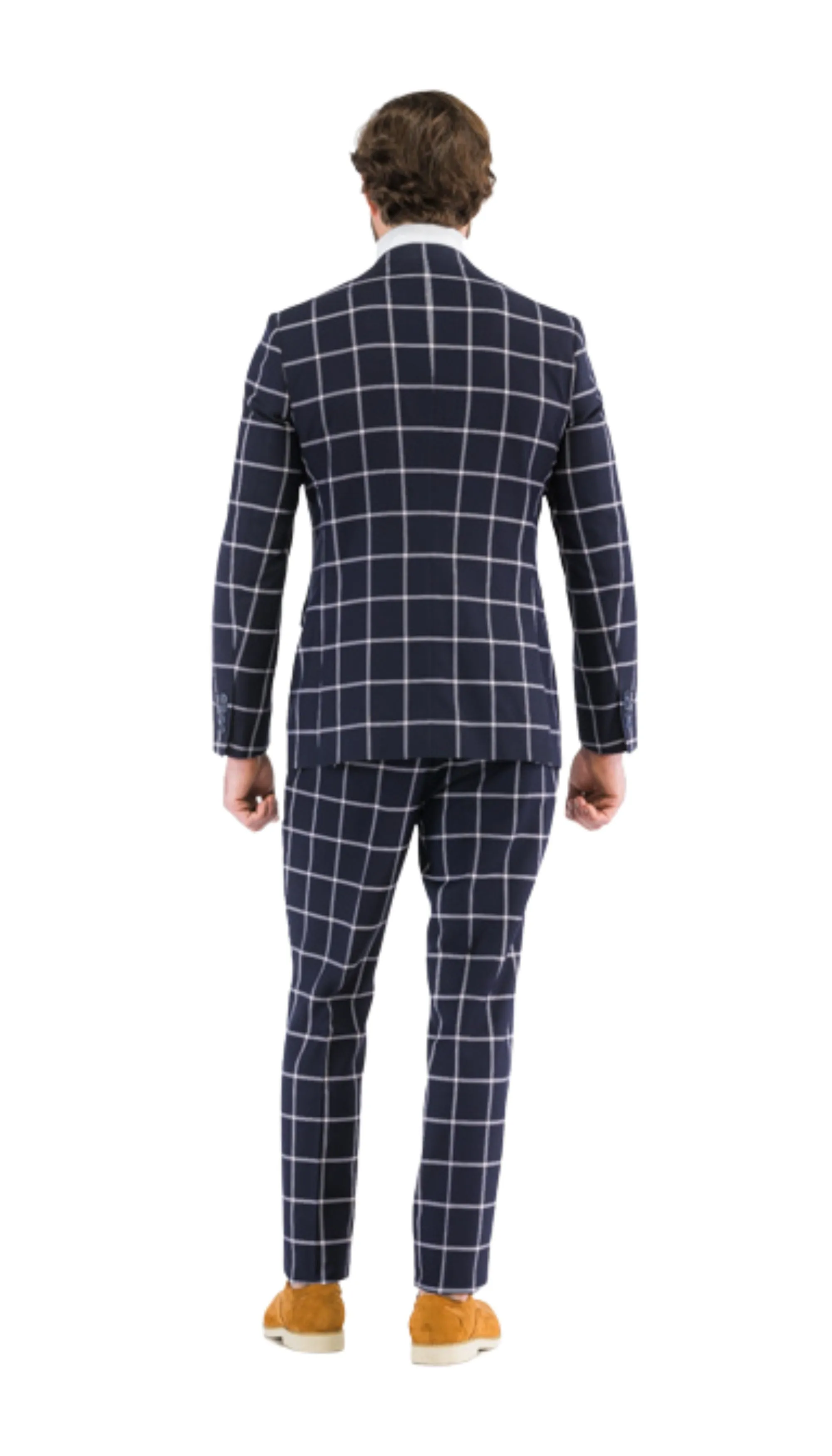 Harvy Mens Slim Fit Navy Check Plaid Suit