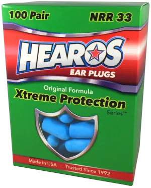 HEAROS XTREME Foam Earplugs, 33dB NRR Ear Plugs, 100 pairs, Foam Ear Plugs Noise Reduction & Hearing Protection For Sleeping, Snoring, Working, Shooting, Travel, Concerts