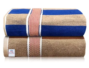 Heart Home Luxurious, Soft, Cotton Towel (30"x60", Blue & Brown, 2 Pieces)-HHEART16058