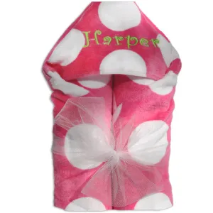 Hooded Beach Towel  Hot Pink White Dots