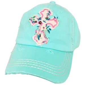 KBV-1208 Floral Cross Cap Diamond Blue