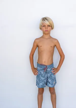 Kid’s Retro Boardshorts in Slate Gray Shaka