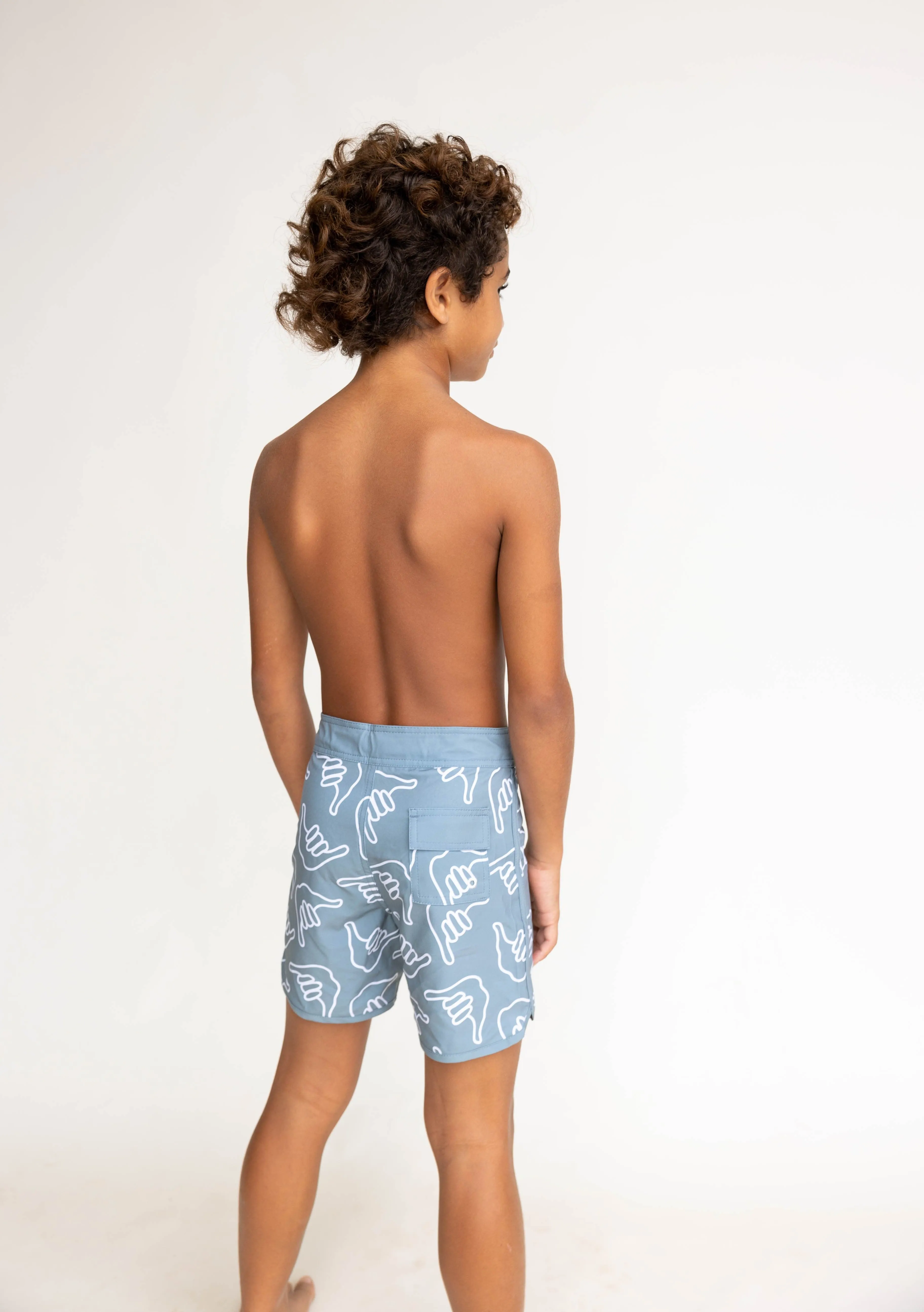 Kid’s Retro Boardshorts in Slate Gray Shaka