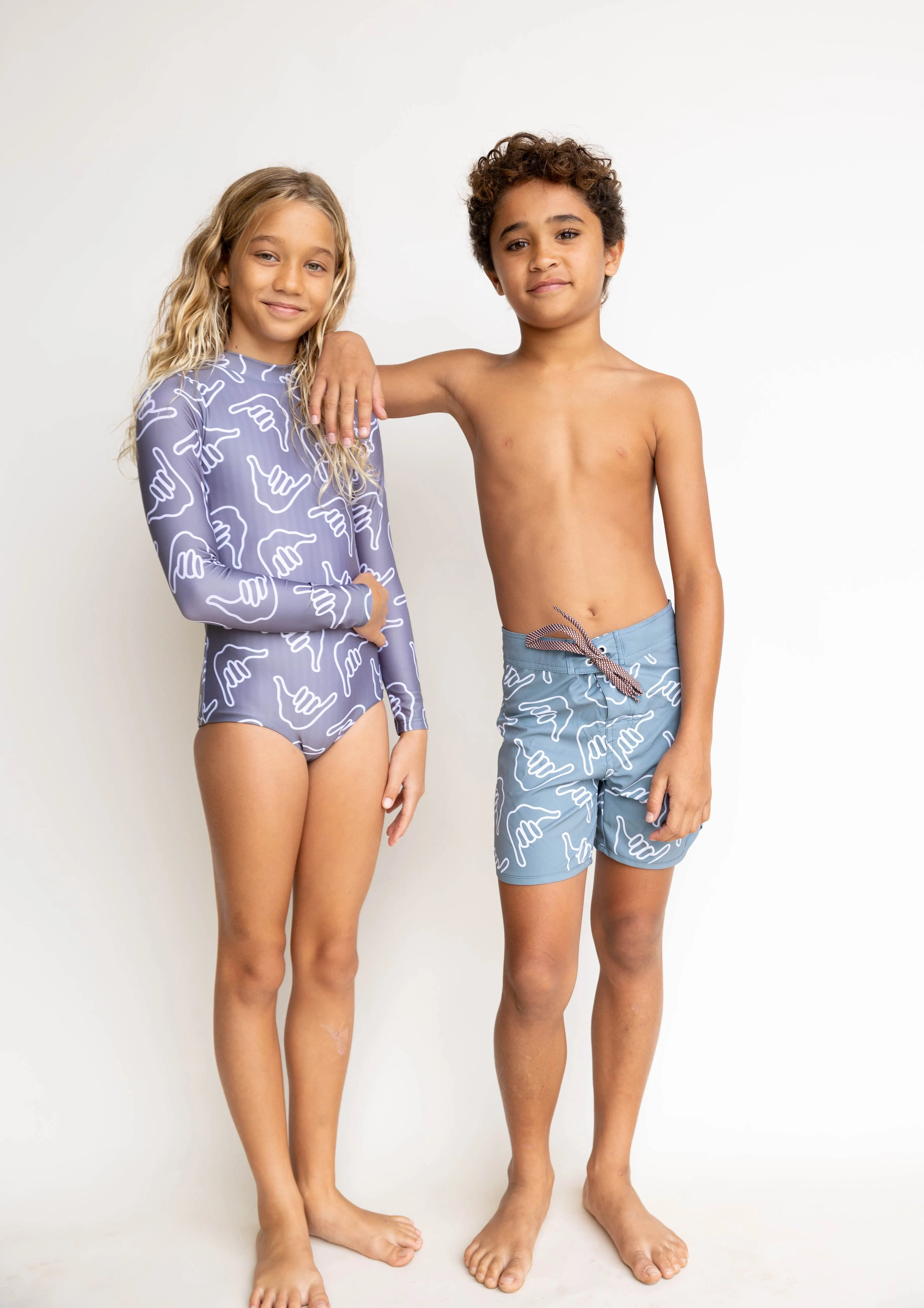 Kid’s Retro Boardshorts in Slate Gray Shaka