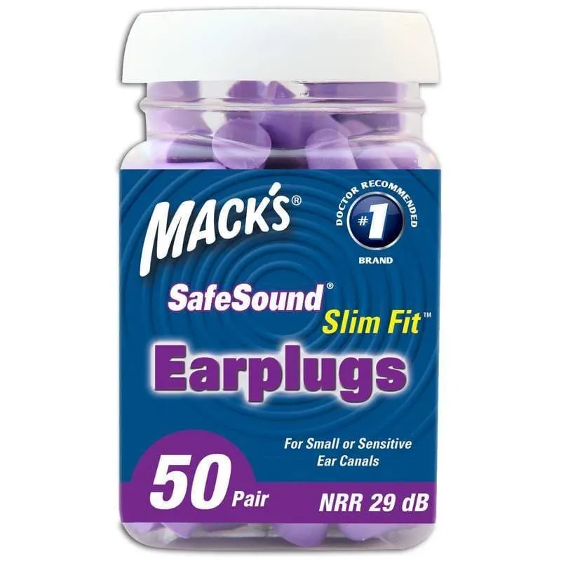 Macks Slim Fit Smaller Soft Foam Ear Plugs (NRR 29 | Bottle of 50 Pairs)