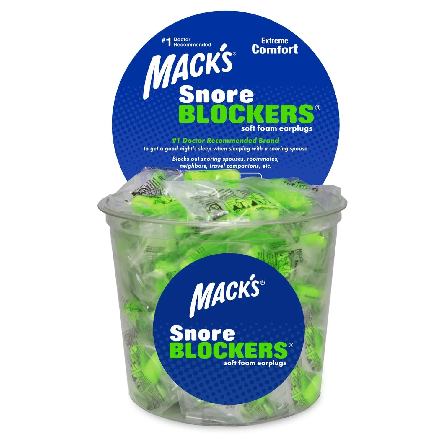 Macks SnoreBlockers™ Soft Foam Ear Plugs (NRR 32 | Tub of 100 Pairs)