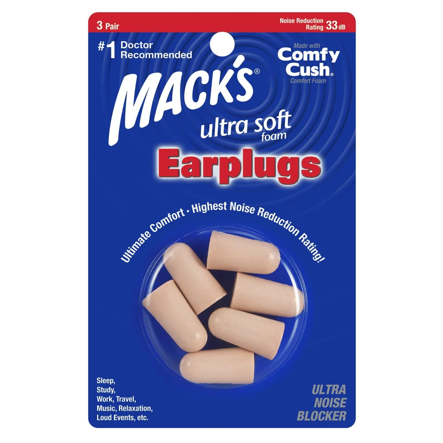 Macks Ultra Soft Foam Ear Plugs (NRR 33 | 3 Pairs)