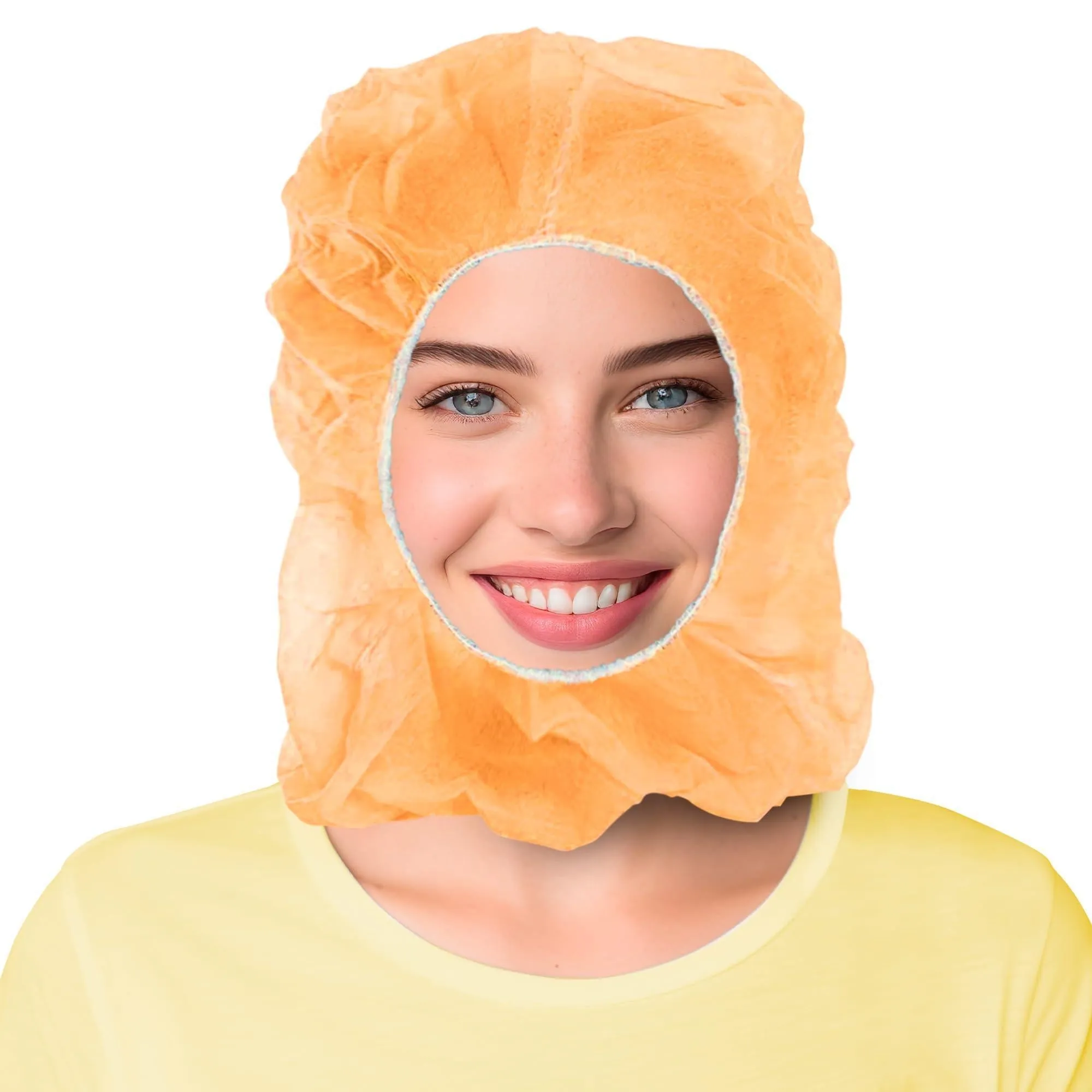 Medical Polypropylene Hooded Caps One Size Orange Disposable Hood 100 Pack