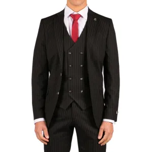 Mens 3 Piece Black Suit Gatsby 1920s Gangster Pinstripe Tailored Fit