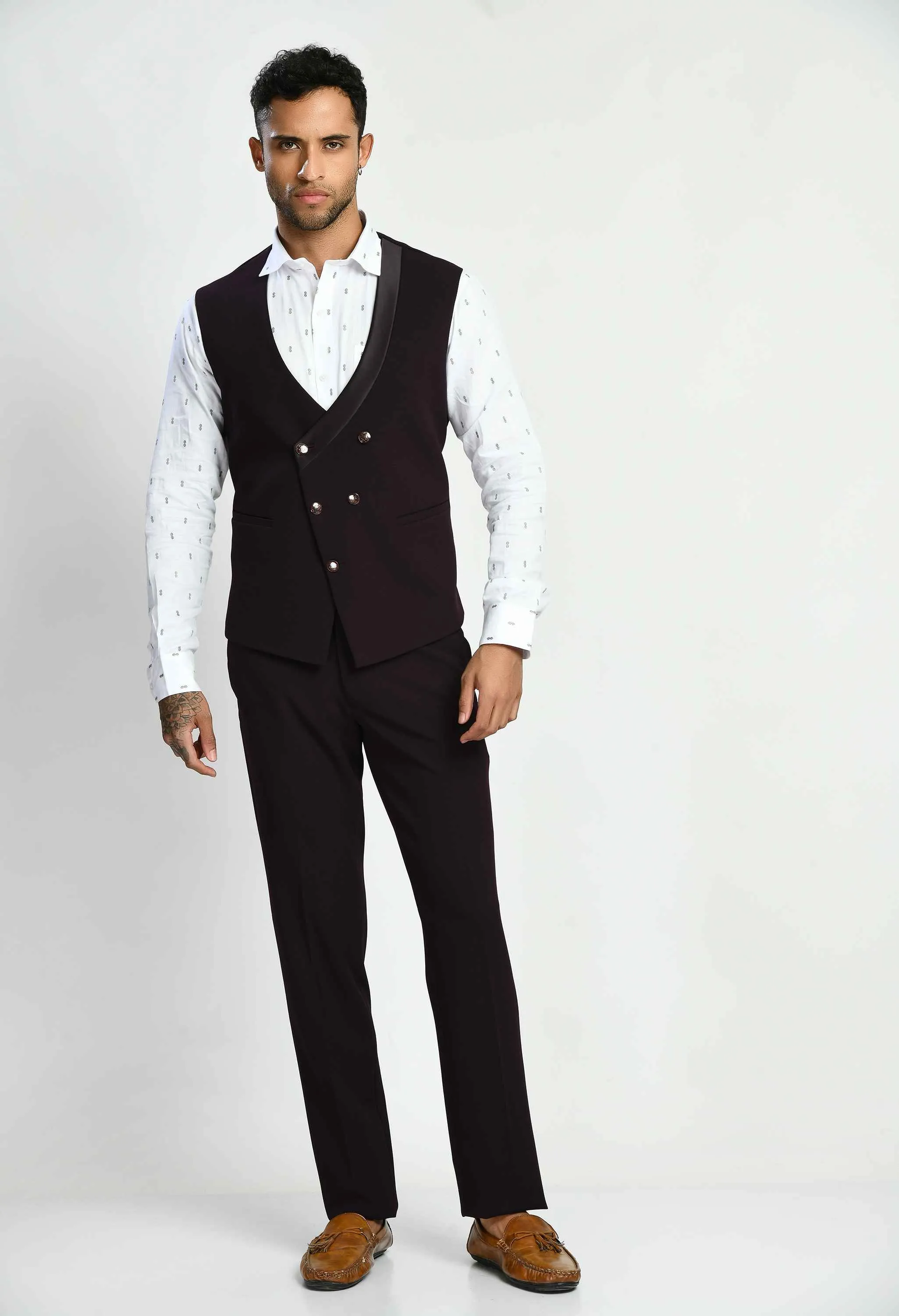 Men's Tuxedo Slim Fit Wine Suit Set