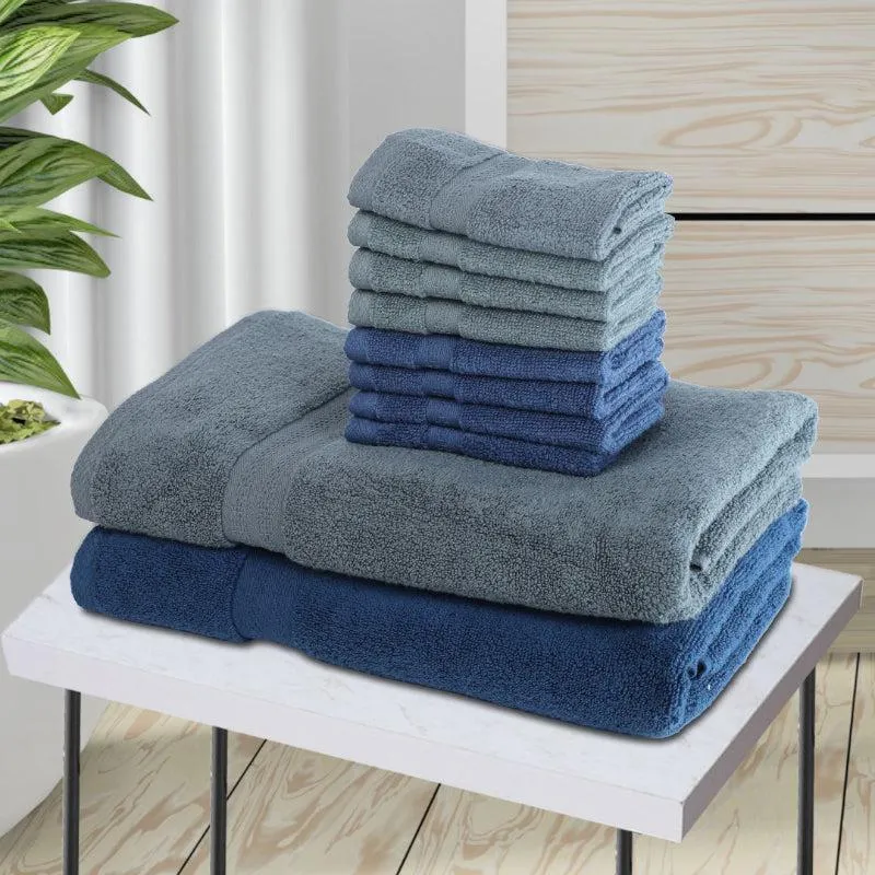 Miorah Towel Combo (Blue & Grey) - Set Of Ten