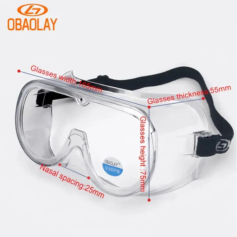 OBAOLAY Approved European Standard CE Safety Goggles PVC Frame PC lens Anti-fog Safety Glasses Transparent Protective  Use To Ho