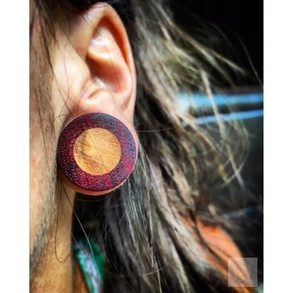 Organic Bloodwood Plug Gauges with Olivewood Inlays