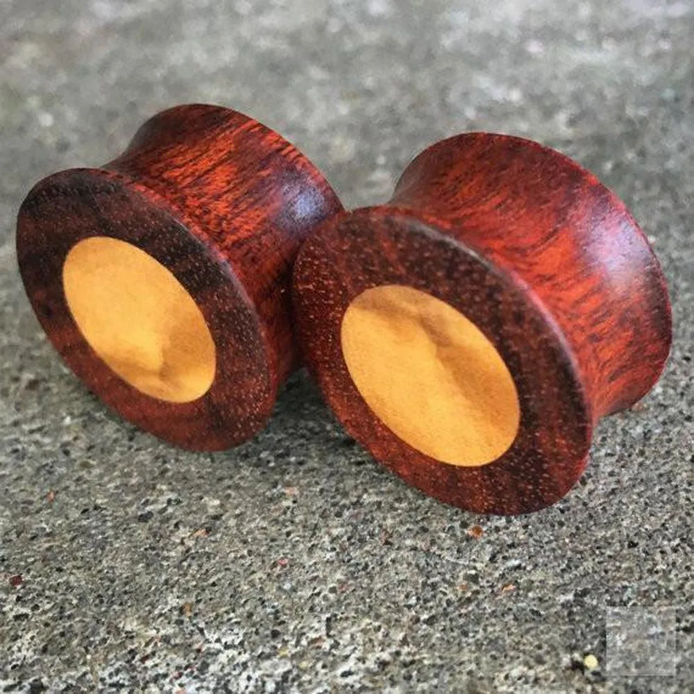 Organic Bloodwood Plug Gauges with Olivewood Inlays