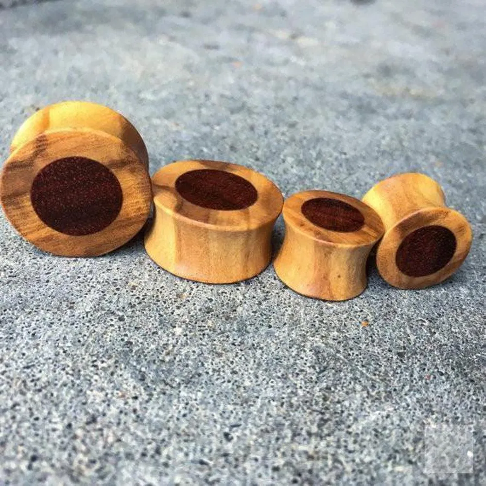 Organic Olivewood Plugs with Bloodwood Inlays