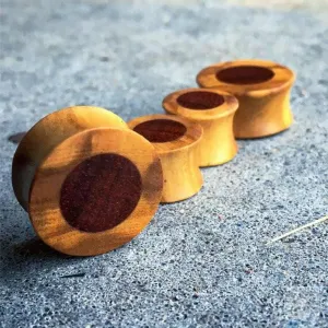 Organic Olivewood Plugs with Bloodwood Inlays