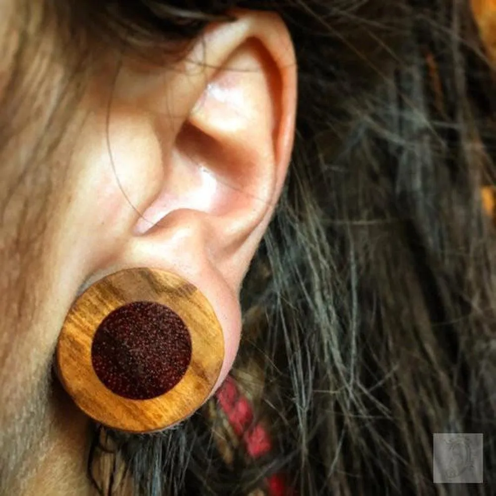 Organic Olivewood Plugs with Bloodwood Inlays