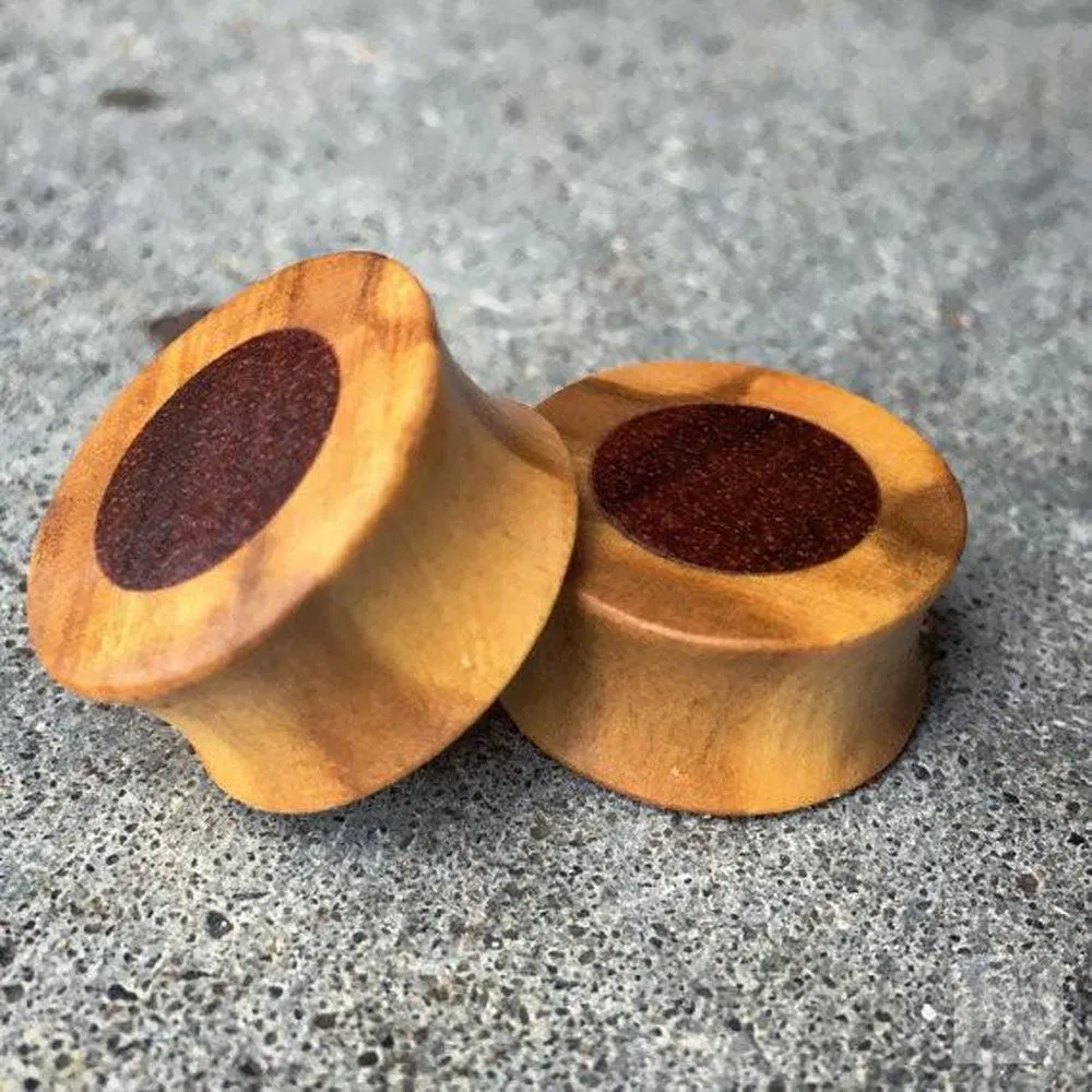 Organic Olivewood Plugs with Bloodwood Inlays