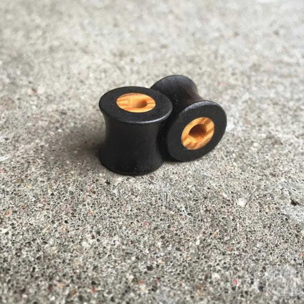 Organic Wooden Ebony Ear Tunnels with Olivewood Inlays