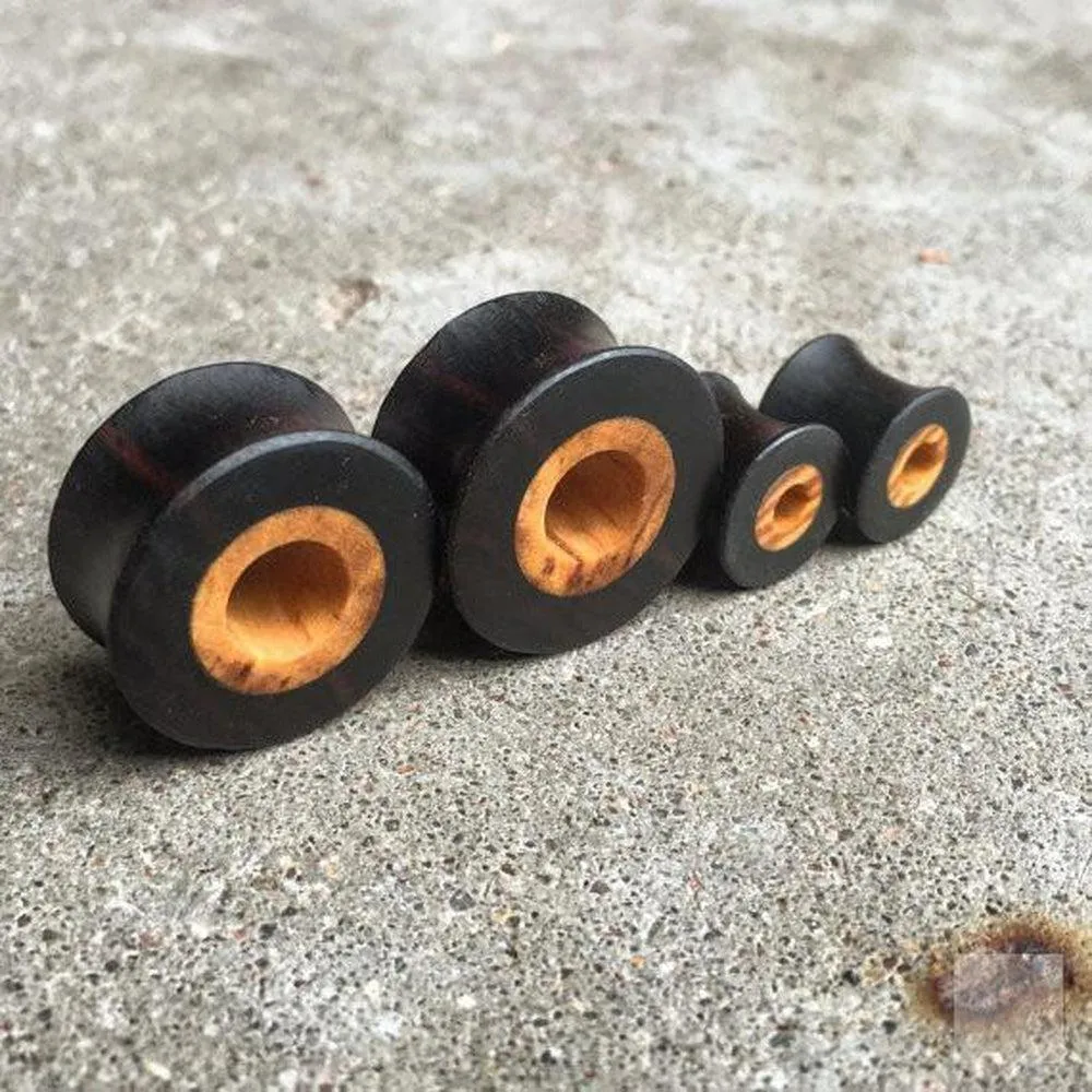 Organic Wooden Ebony Ear Tunnels with Olivewood Inlays