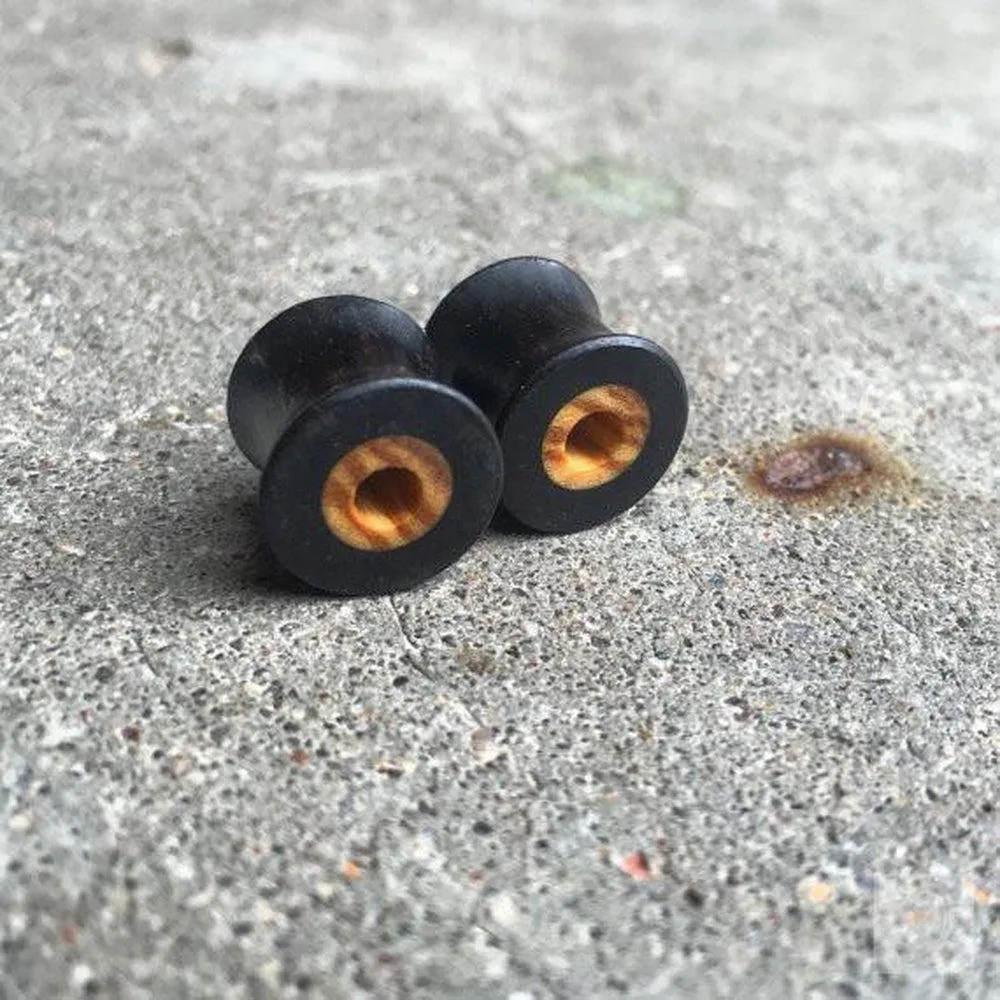 Organic Wooden Ebony Ear Tunnels with Olivewood Inlays