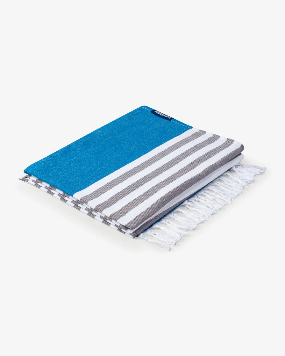 Peacock Blue Bamboo & Cotton Blend Woven Towel | Tula stripe