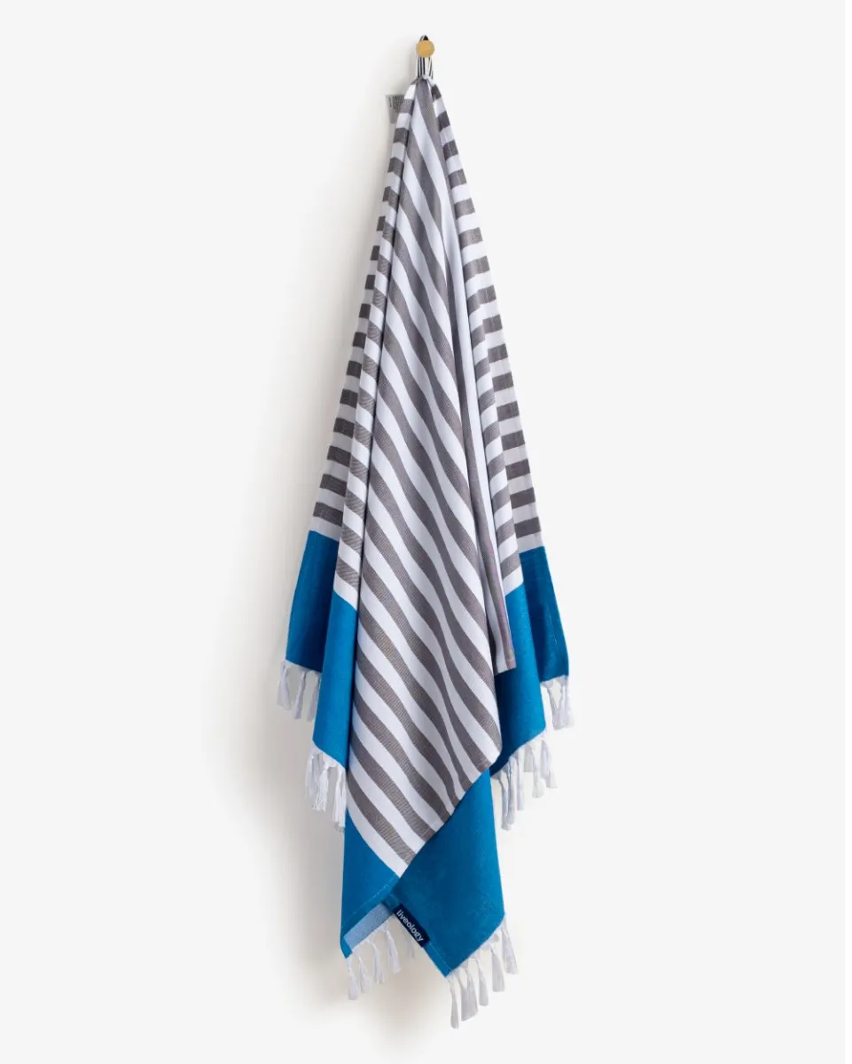 Peacock Blue Bamboo & Cotton Blend Woven Towel | Tula stripe