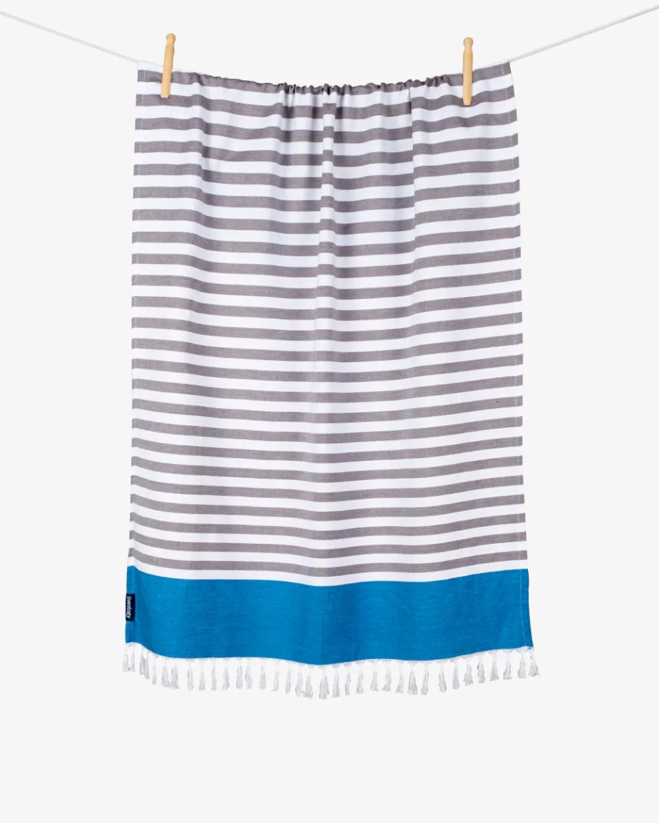 Peacock Blue Bamboo & Cotton Blend Woven Towel | Tula stripe