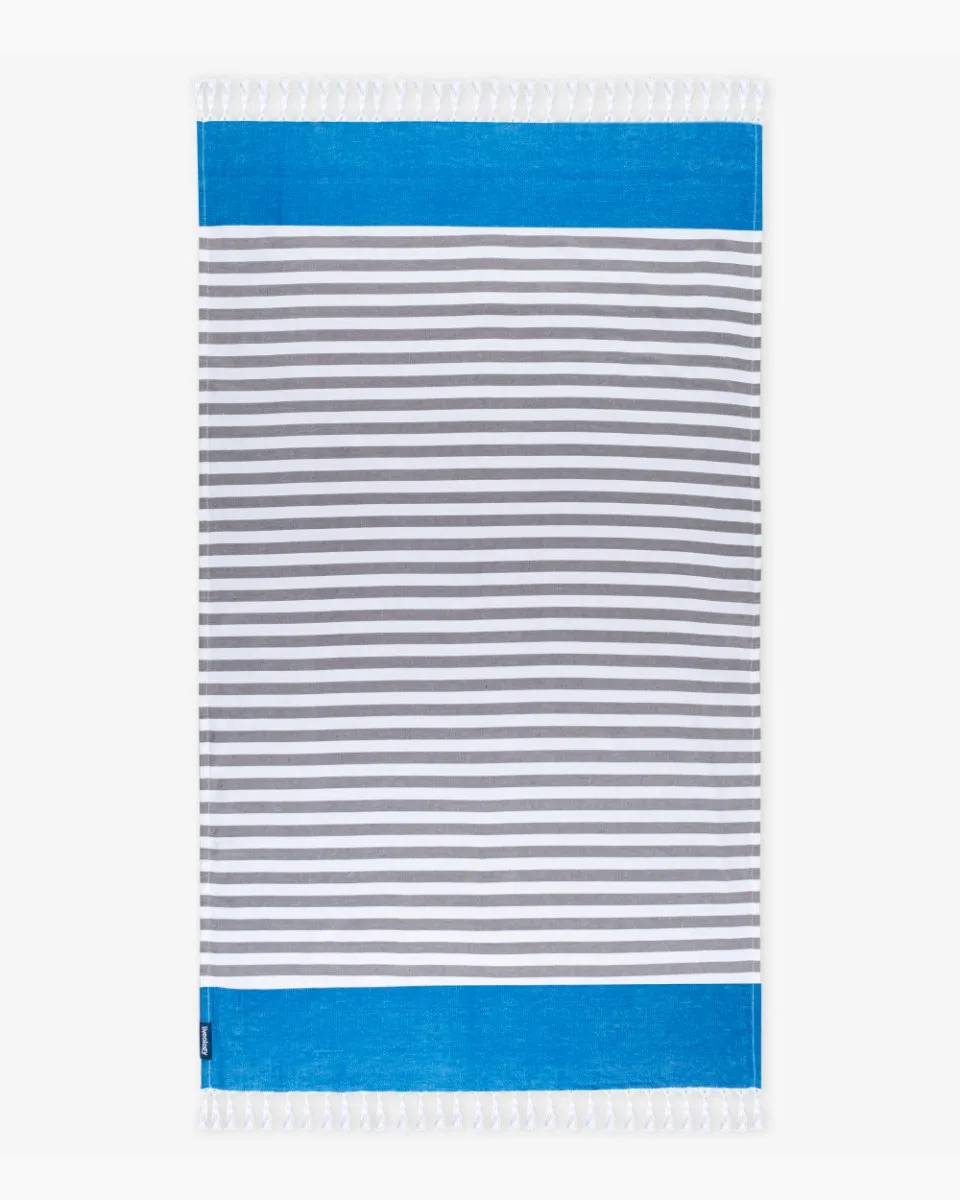 Peacock Blue Bamboo & Cotton Blend Woven Towel | Tula stripe