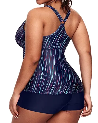 Racerback Plus Size Tankini Swimsuits For Women Tummy Control Bathing Suits-Navy Blue