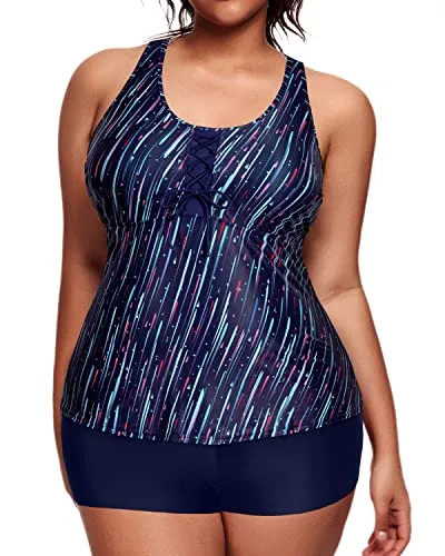 Racerback Plus Size Tankini Swimsuits For Women Tummy Control Bathing Suits-Navy Blue