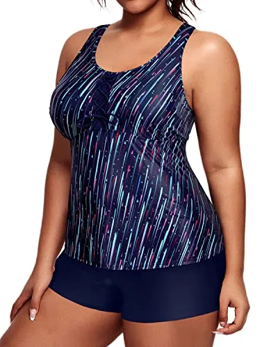 Racerback Plus Size Tankini Swimsuits For Women Tummy Control Bathing Suits-Navy Blue